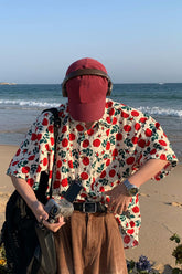 Short Sleeve Roses Pattern Blouse Shirt